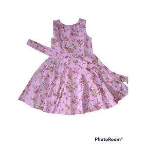 Children's Girls Floral Pink Dress With Tie Size M